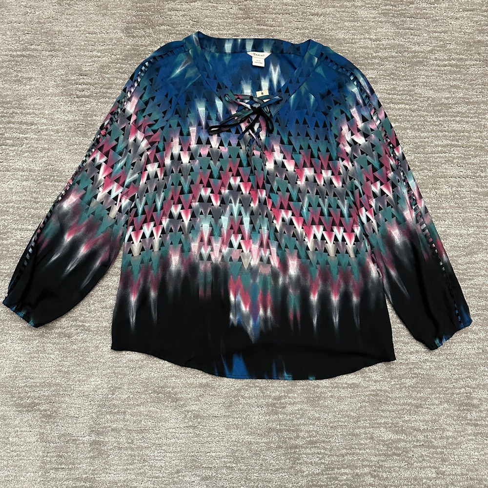 Ariat Top Womens Small Blue Purple Teal Aztec Cut Out Sleeves Western Aztec